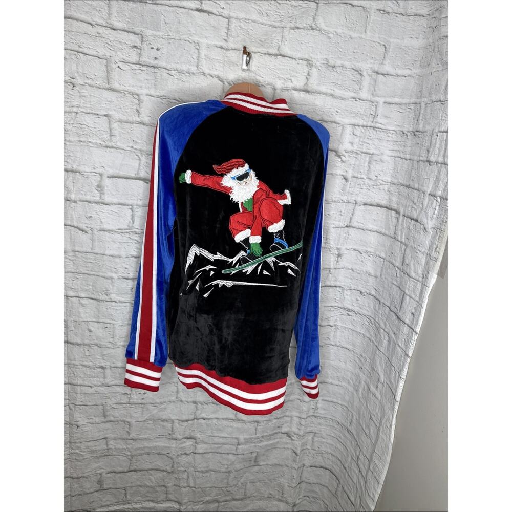 Blizzard Bay Snowboarding Santa Track Jacket Black Velour Christmas Adult S